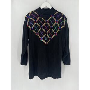 Vintage Colleens Collectibles Sweater Large Black Colorful Sequins Beaded Knit